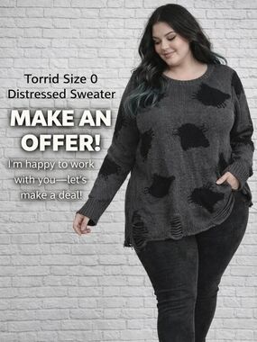 Torrid Distressed Sweater Size 0 Gray Black Knit Grunge Chunky Pullover Plus